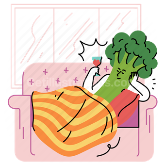 relax, chill, blanket, couch, window, glass, broccoli